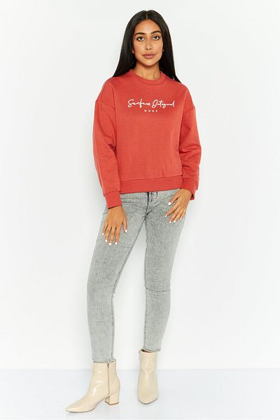 Mode by Redtape Women Crew Neck Graphic Long Sleeves Sweatshirt, Dark Brown