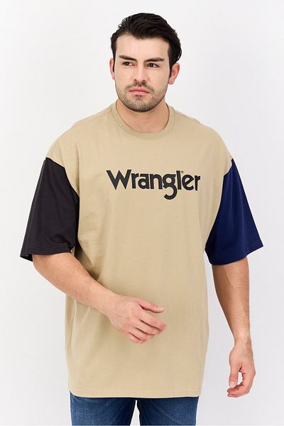WRANGLER Men Crew Neck Short Sleeves Brand Logo T-Shirt, Tan