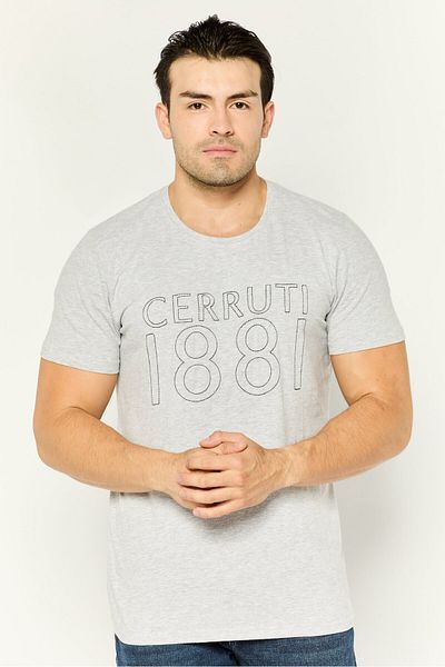 Cerruti 1881 Men Crew Neck Short Sleeve Embroidered Logo T-shirt, Grey
