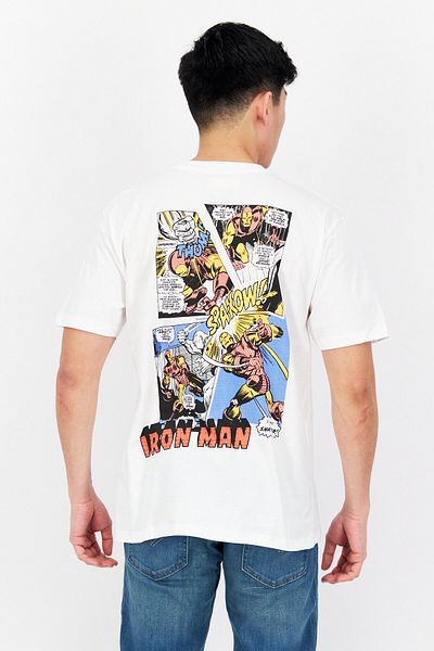 Marvel Men Crew Neck Short Sleeve Printed T-shirts, White Combo
