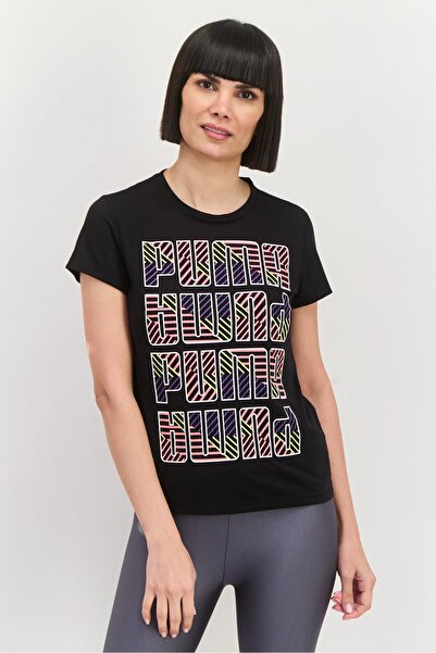 Puma قميص تدريب رياضي نسائي بأكمام قصيرة، أسود