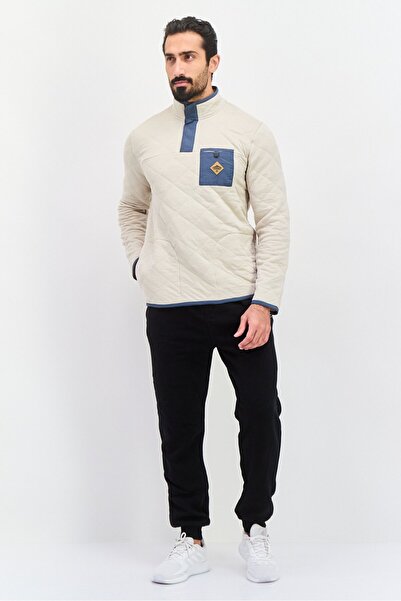 Hurley Men High Neck Quilted Long Sleeves Sweatshirt, Light Beige