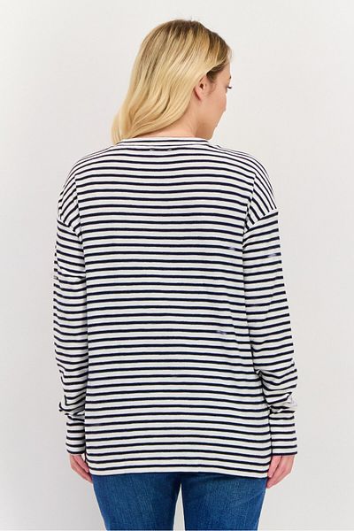 Esprit Women Round Neck Long Sleeves Stripe Print Top, White
