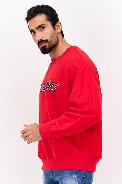 WRANGLER Men Crew Neck Brand Logo Sweatshirts, Red