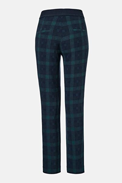 Tchibo Women Slim Fit Checkered Casual Chino Pant, Green Combo
