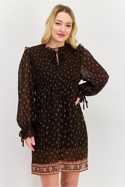 Pepe Jeans Women Allover Print Mini Dress, Brown Combo