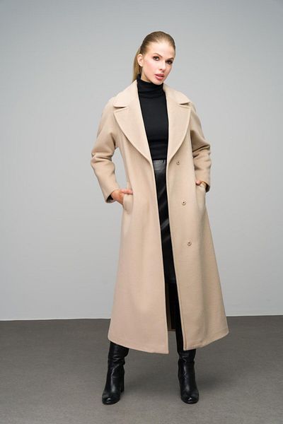 Olcay Palton maxi bej - mânecă raglan, închidere cu apăsare, 3063-y
