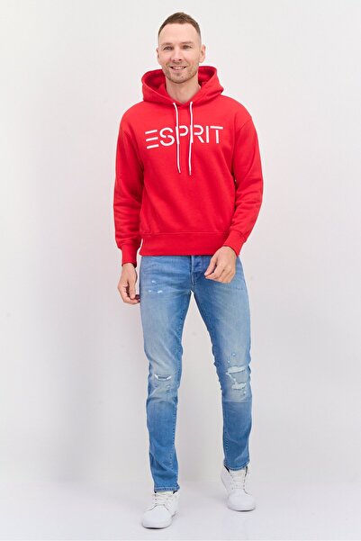 Esprit Men Hood Neck Brand Logo Long Sleeves Hoodie, Red