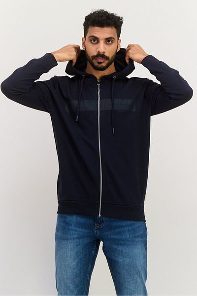 GAZZARRİNİ Men Brand Logo Long Sleeves Hoodie, Dark Navy