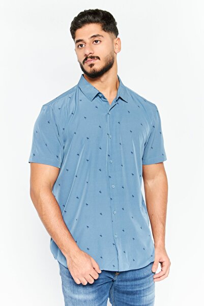 Essex Crossing Men Regular Fit Allover Print Short Sleeve Casual Shirt, Teal