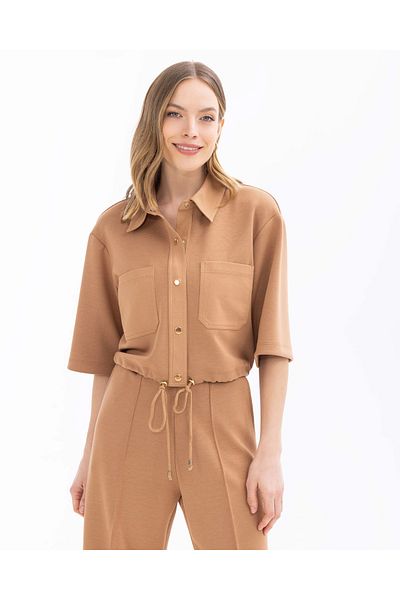 SEÇİL Short Sleeve Waist Length Jacket with Snap Buttons