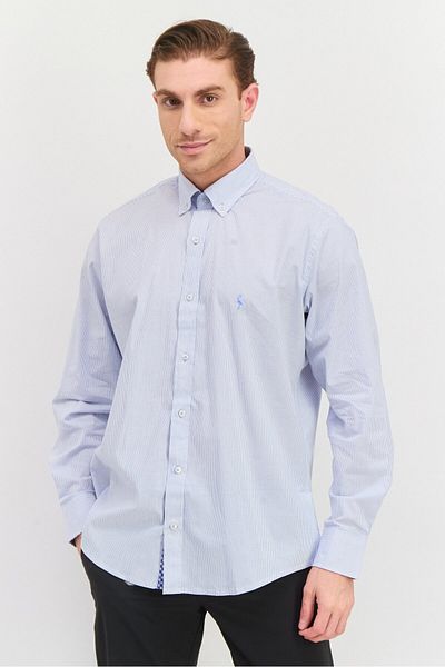 TailorByrd Men Regular Fit Long Sleeve Stripe Casual Shirt, Blue