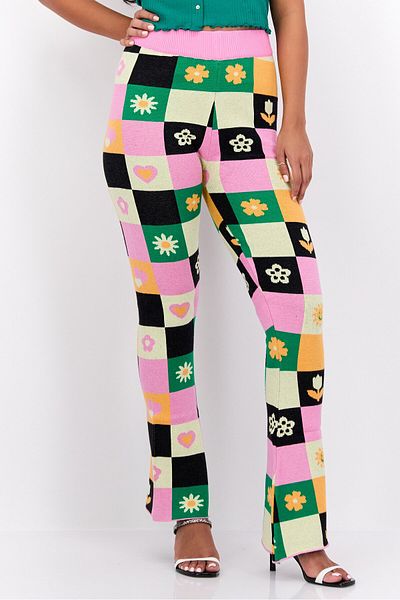 Heartbreak Women Regular Fit Allover Print Pull-on Flare Pants, Pink Combo