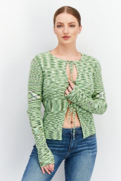 Asos Design Women Round Neck Textured Cardigon, Green