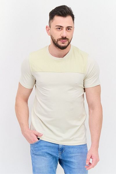 Kenneth Cole Men Crew Neck Short Sleeve Color Block T-shirt, Beige