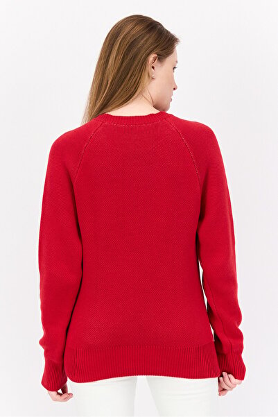 Esprit Women Crew Neck Textured Sweater, Red