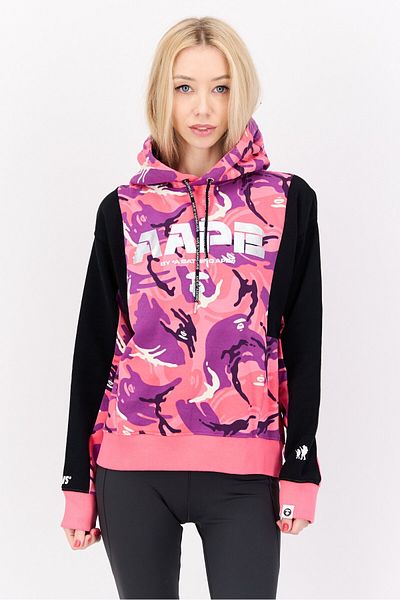Aape By A Bathing Ape Women Hooded Brand Logo Sweatshirt, Pink Combo