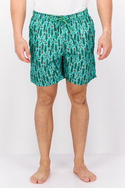 Mr.Swim Men Drawstring Allover Print Swim Short, Green