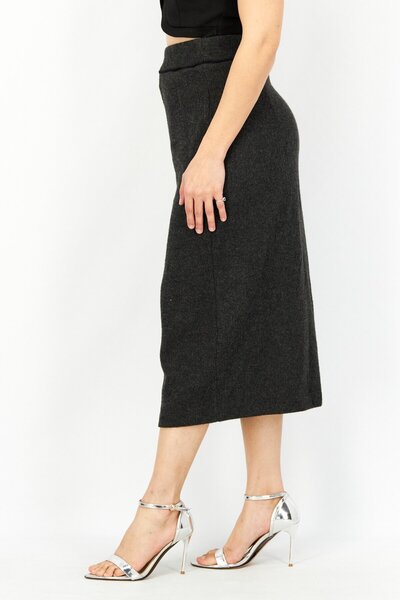 Esprit Women Knitted Pull On Midi Skirt, Charcoal