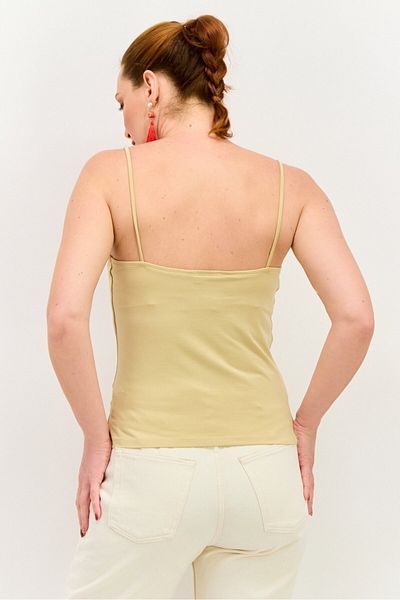 Envii Women Square Neck Sleeveless Plain Cami Top, Khaki Beige