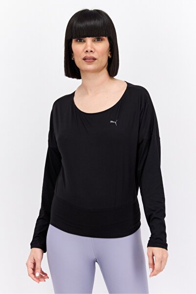 Puma بلوزة رياضية نسائية بأكمام طويلة، باللون الأسود