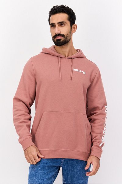 Hurley Men Brand Logo Long Sleeves Hooded Sweatshirt, Old Rose