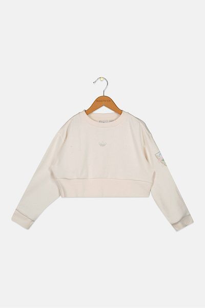 adidas Kids Girl Sportswear Fit Long Sleeves Training Crop Top, Cream