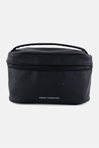 French Connection Women Brand Logo Saffiano Cosmetic Bag, Black