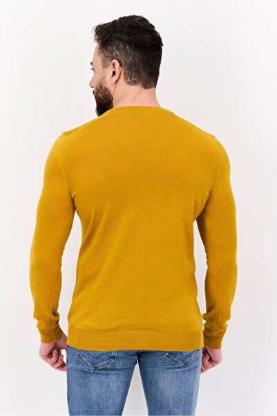 Lyle & Scott Men V Neck Embroidered Logo Long Sleeve Sweater, Yellow