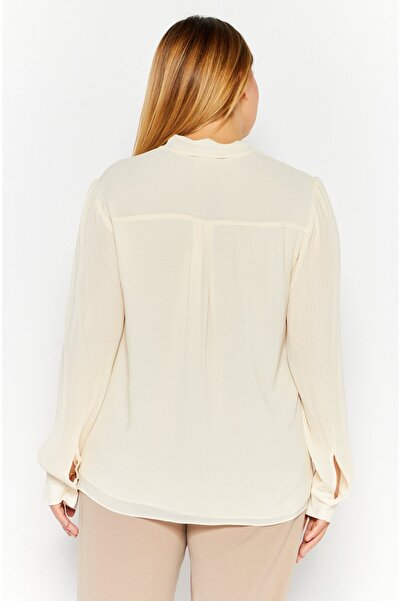 Michael Kors Women Tie Neck Long Sleeves Textured Blouse, Beige