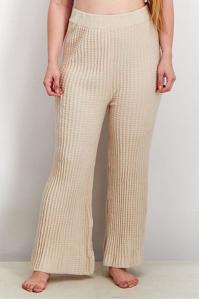 INC Women Wide Leg Knit Pull On Pants, Heather Oatmeal