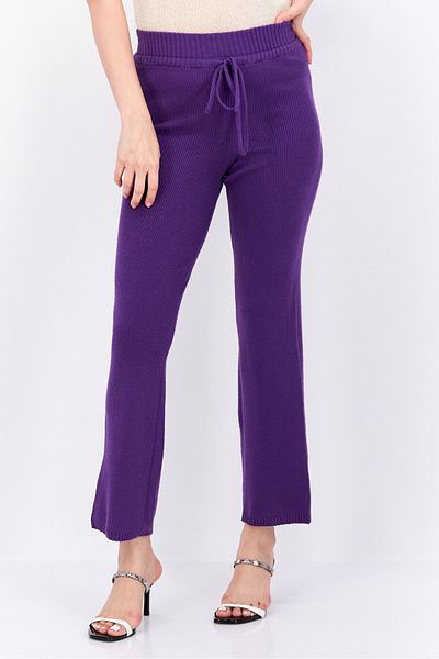 Undiz Women Ribbed Drawstring Straight Leg Pants, Purple