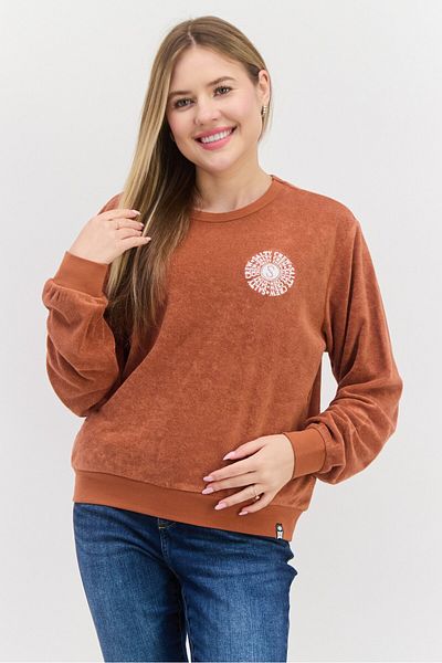 Salty Crew Women Crew Neck Embroidered Print Long Sleeves Sweatshirt, Rust