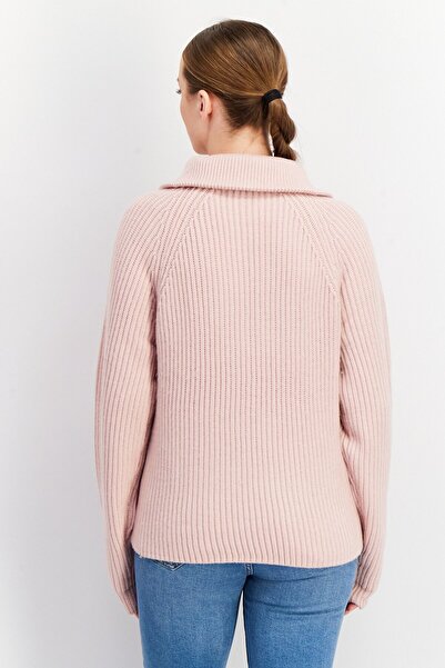 Joie Women High Neck Knitted Half Zip Long Sleeve Sweater, Light Pink