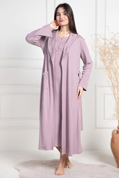 Pelin Women's Dusty Rose Maternity Maternity Battal (Plus Size) Nightgown-Morning Set