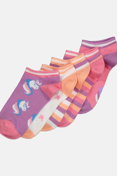 XOXO Kids Girl 5 Pair Stripe Ankle Socks, Purple