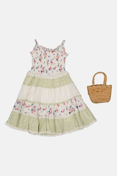 Miss Kids Girl 2 Pcs Floral Print Dress With Handbag, Multicolor