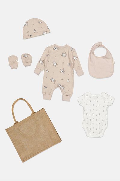 Home Grown Baby Toddlers Girls 6 Pieces Gift Sets With Bag, Multicolor