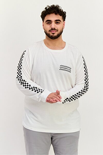 Caterpillar Men Crew Neck Short Sleeve Checkered Flag T-shirts, White