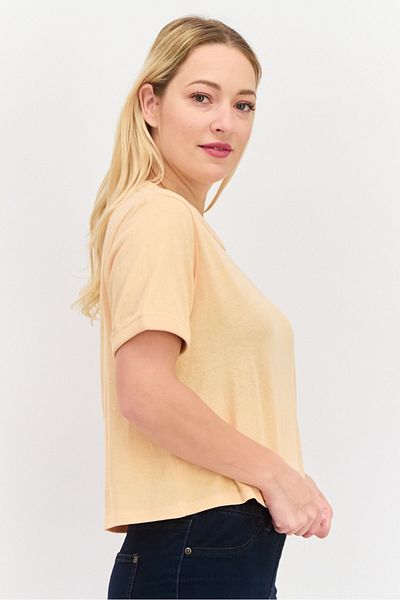 WRANGLER Women Round Neck Short Sleeves Graphic Print Top, Peach