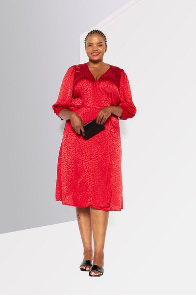 Michael Kors Women Plus Size  Animal Print Midi Dress, Crimson Red
