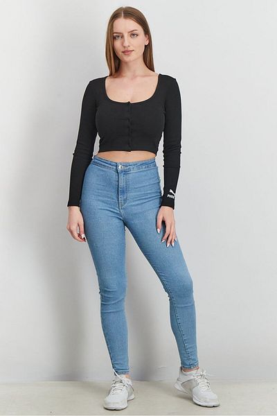 Puma Women Scoop Neckline Long Sleeve Crop Top, Black