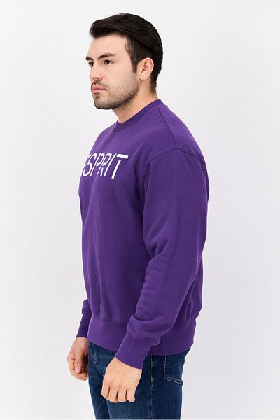 Esprit Men Crew Neck Long Sleeve Brand Logo Sweatshirt, Purple