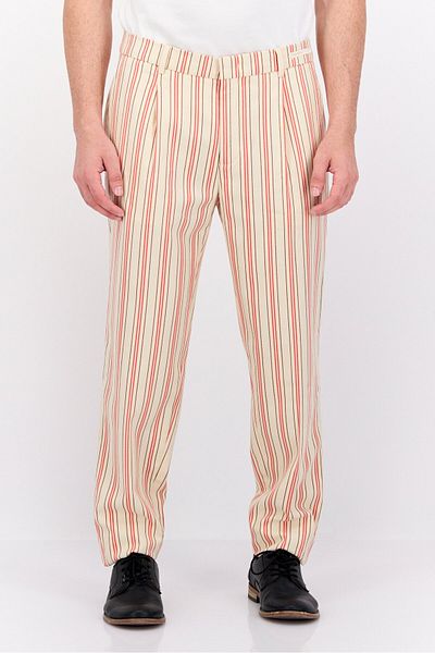 Scotch & Soda Men Slim Fit Striped Blake Chino Pants, Beige Combo