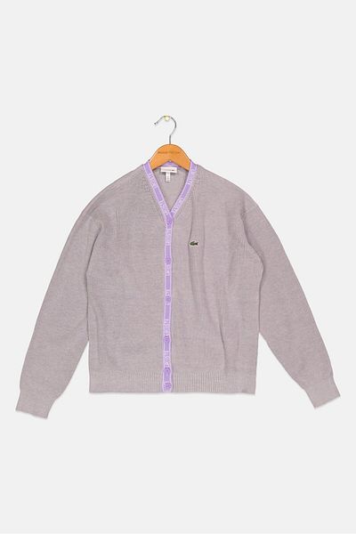 Lacoste Kids Girl V-Neck Long Sleeves Brand Logo Cardigan, Grey