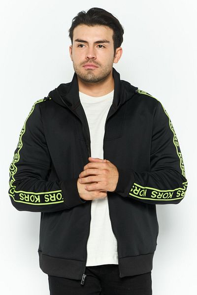 Michael Kors Men Hooded Brand Logo Long Sleeve Sweatshirt, Black