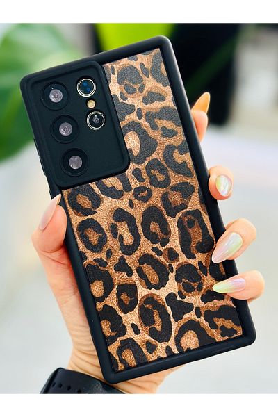 Go Aksesuar جراب من السيليكون بتصميم الفهد متوافق مع هاتف Galaxy S24 ULTRA