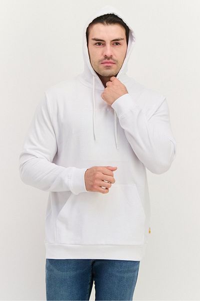 GAZZARRİNİ Men Hooded Brand Logo Long Sleeves Sweatshirt, White