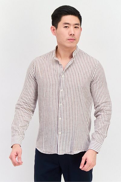 GAZZARRİNİ Men Regular Fit Stripe Long Sleeves Casual Shirt, Off White