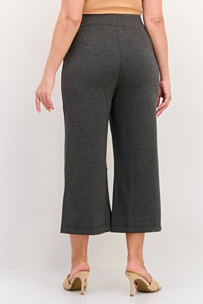 Esprit Women Regular Fit Heather Wide Leg Pants, Charcoal